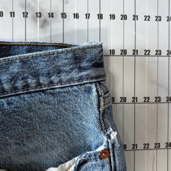 Distressed Levi's 502 Mens 36x32 Blue Jeans Pants Slim Light Faded Denim Stretch - Picture 9 of 10